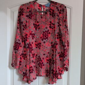 CeCe Coral Asymmetrical Ruffled Peplum Blouse